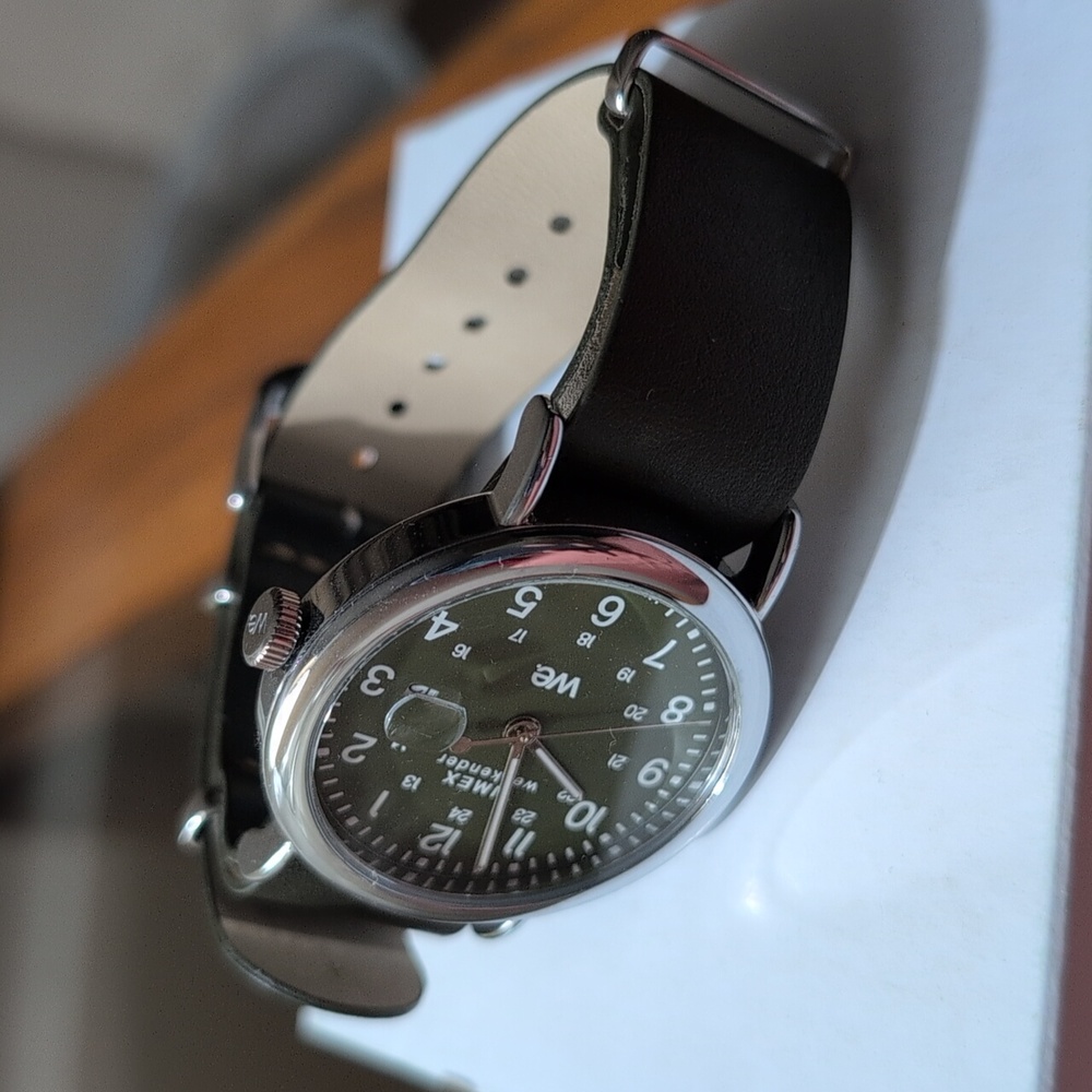 Timex Weekender Watch With Green Leather Band